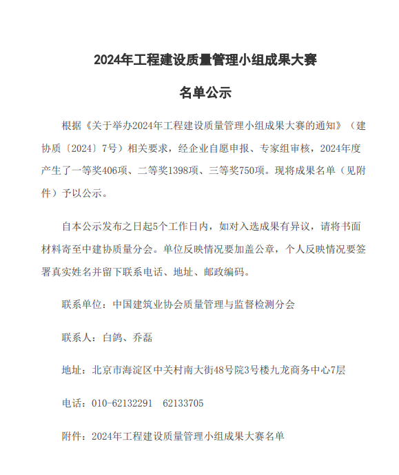 【喜訊】蘇州中設集團兩項QC成果榮獲國家級工程建設質量管理小組競賽榮譽